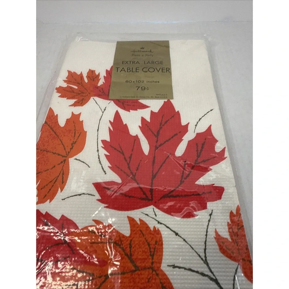 VTG Hallmark Paper Autumn Leaves Table Cover And Napkins 60's Thanksgiving